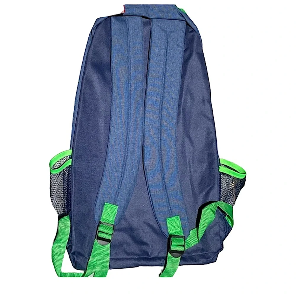 Navy Heather Backpack with Green Trim and Side Pockets New
